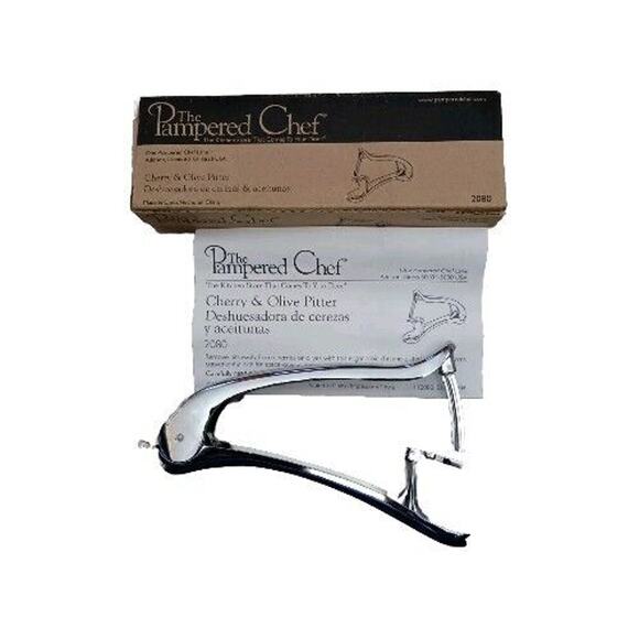 Pampered Chef Cherry & Olive Pitter #2080 Box & Instructions Removes The Pits - Picture 2 of 2